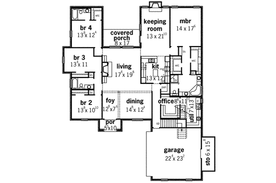 Floor Plan - Main Floor for European House Plan #16-311 - 4 bed, 3 bath