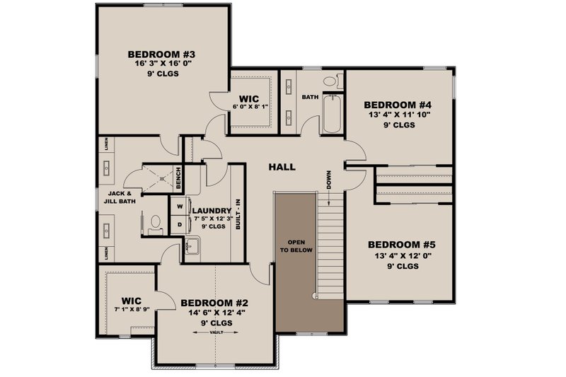 Dream House Plan - Floor Plan - Upper Floor for Farmhouse House Plan #1111-45 - 5 bed, 3.5 bath
