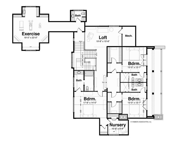 House Design - European Floor Plan - Upper Floor Plan #928-3