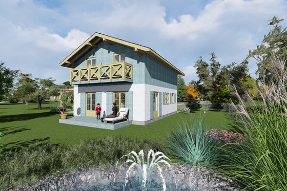 Exterior - Rear Elevation for European House Plan #549-9 - 3 bed, 1 bath