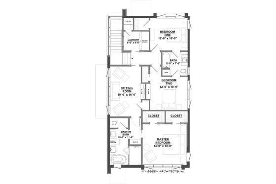 Floor Plan - Upper Floor for Contemporary House Plan #928-296 - 3 bed, 2.5 bath