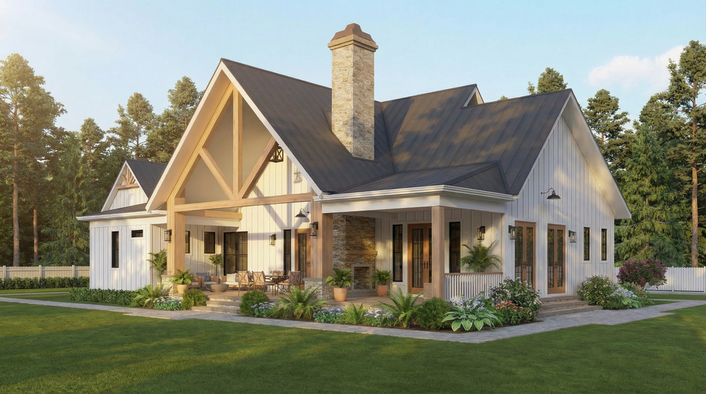 Exterior - Rear Elevation 1 for Farmhouse House Plan #119-476 - 3 bed, 2.5 bath