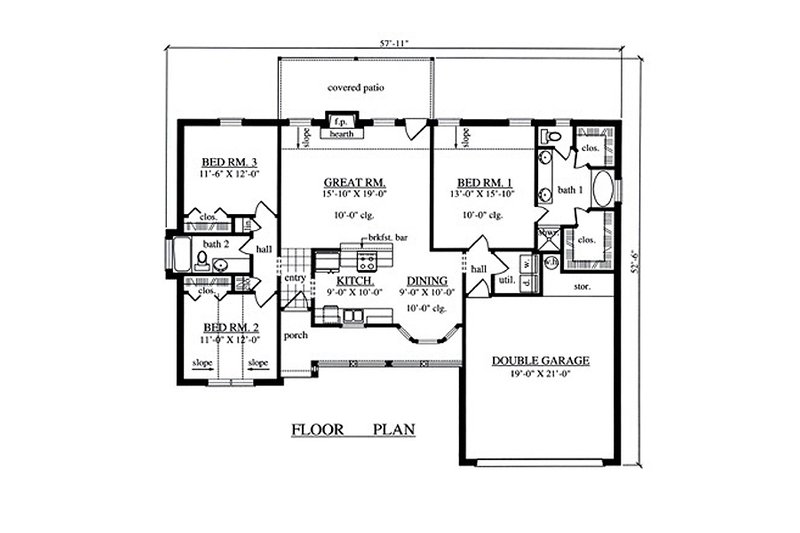 Dream House Plan - Floor Plan - Main Floor for Country House Plan #42-385 - 3 bed, 2 bath