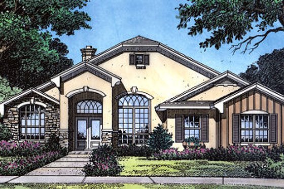 Exterior - Front Elevation for Mediterranean House Plan #417-128 - 3 bed, 2 bath