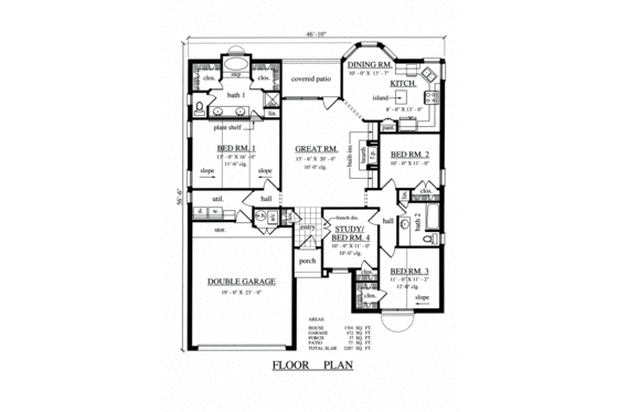 Floor Plan - Main Floor for Traditional House Plan #42-351 - 4 bed, 2 bath