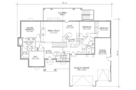 Floor Plan - Main Floor for Ranch House Plan #5-127 - 4 bed, 2 bath