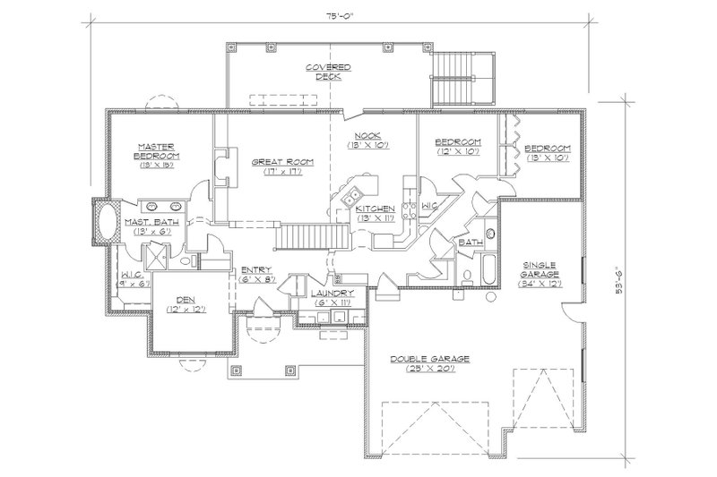 Dream House Plan - Floor Plan - Main Floor for Ranch House Plan #5-127 - 4 bed, 2 bath