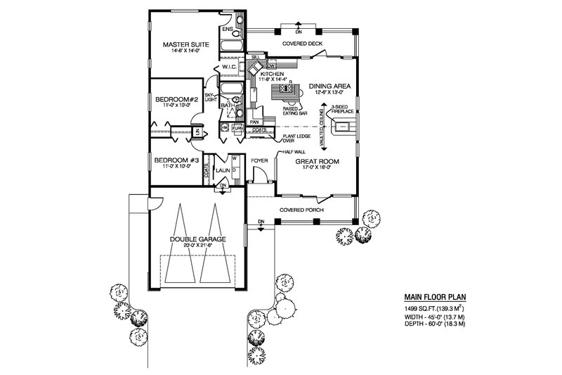 Dream House Plan - Floor Plan - Main Floor for Country House Plan #1100-131 - 3 bed, 2 bath