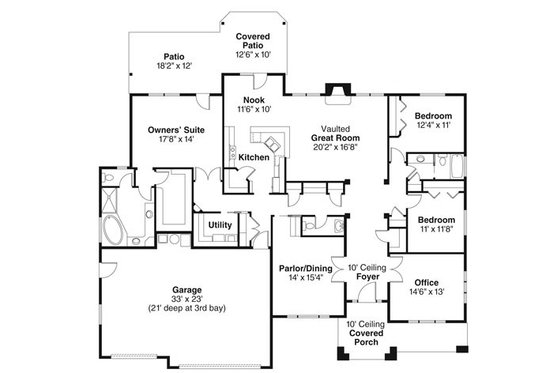 Floor Plan - Main Floor for Craftsman House Plan #124-773 - 3 bed, 2.5 bath