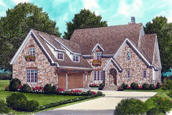 Exterior - Front Elevation for European House Plan #413-801 - 4 bed, 3.5 bath