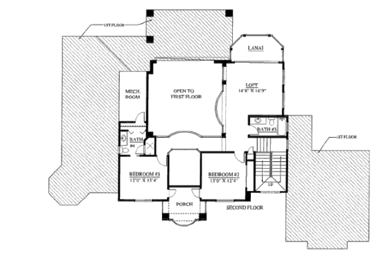 Floor Plan - Upper Floor for Mediterranean House Plan #27-295 - 3 bed, 4 bath