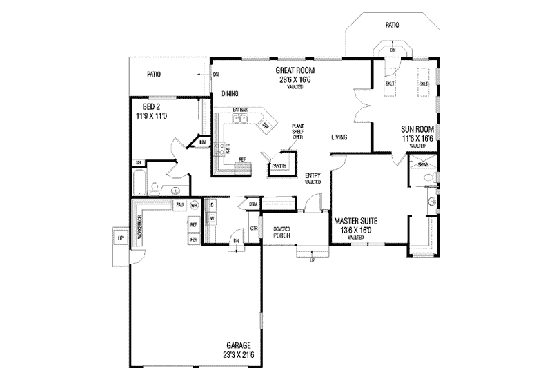 Home Plan - Floor Plan - Main Floor for Traditional House Plan #60-477 - 2 bed, 2 bath