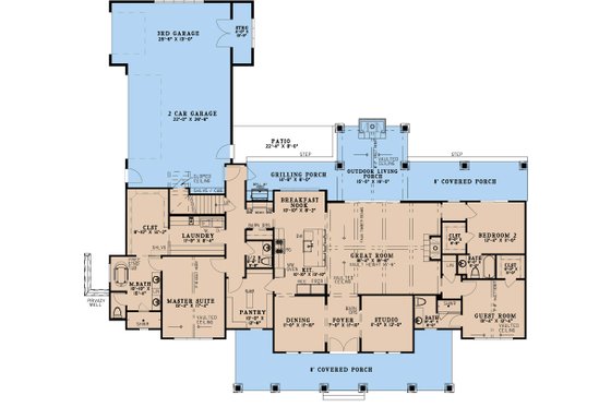 Floor Plan - Main Floor for Farmhouse House Plan #923-458 - 3 bed, 3.5 bath