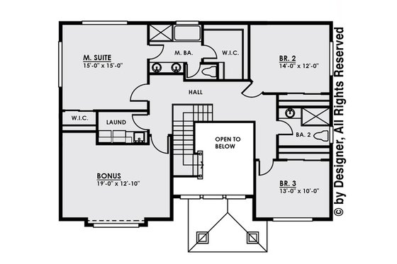 Floor Plan - Upper Floor for Contemporary House Plan #1066-4 - 3 bed, 2.5 bath