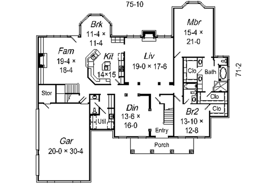 Floor Plan - Main Floor for Traditional House Plan #329-314 - 4 bed, 4.5 bath