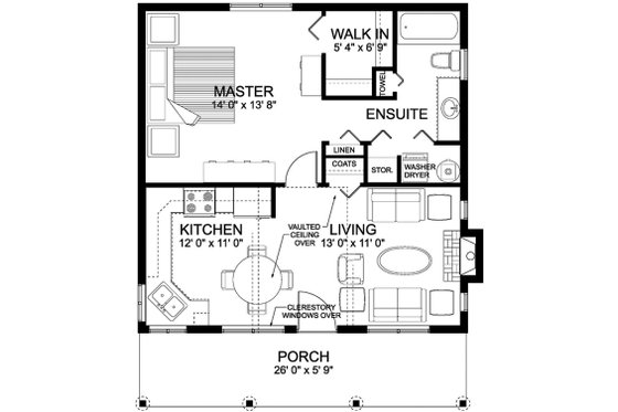 Floor Plan - Main Floor for Cabin House Plan #126-216 - 1 bed, 1 bath