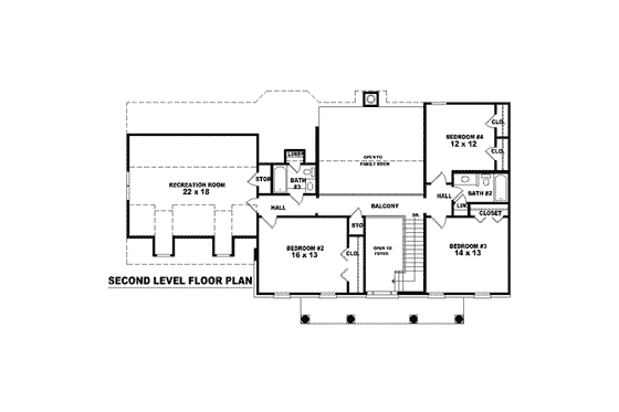 Floor Plan - Upper Floor for Southern House Plan #81-1449 - 4 bed, 3.5 bath