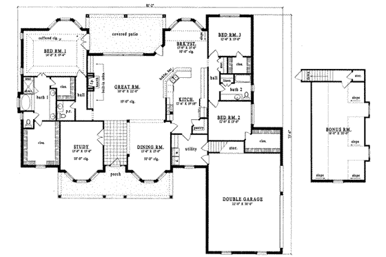Floor Plan - Main Floor for Southern House Plan #42-274 - 3 bed, 2.5 bath