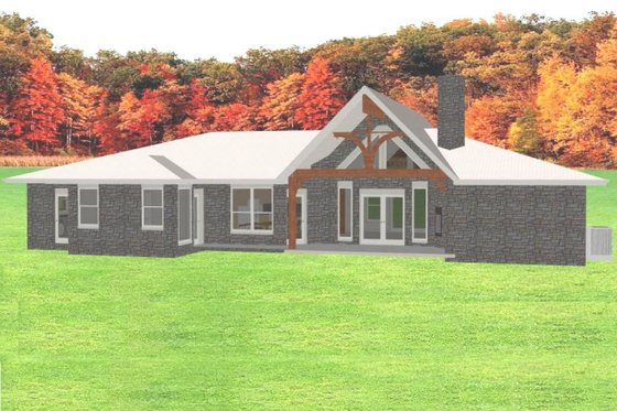 Exterior - Rear Elevation for Ranch House Plan #408-102 - 4 bed, 3 bath