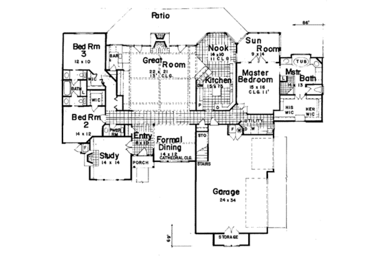 Floor Plan - Main Floor for European House Plan #52-117 - 4 bed, 2.5 bath