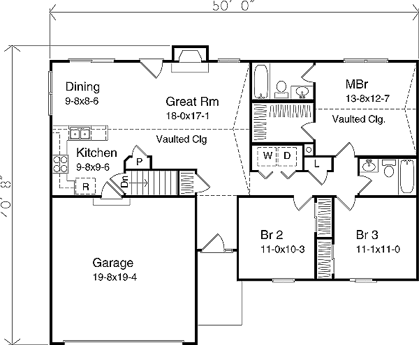 Architectural House Design - Ranch Floor Plan - Main Floor Plan #22-103