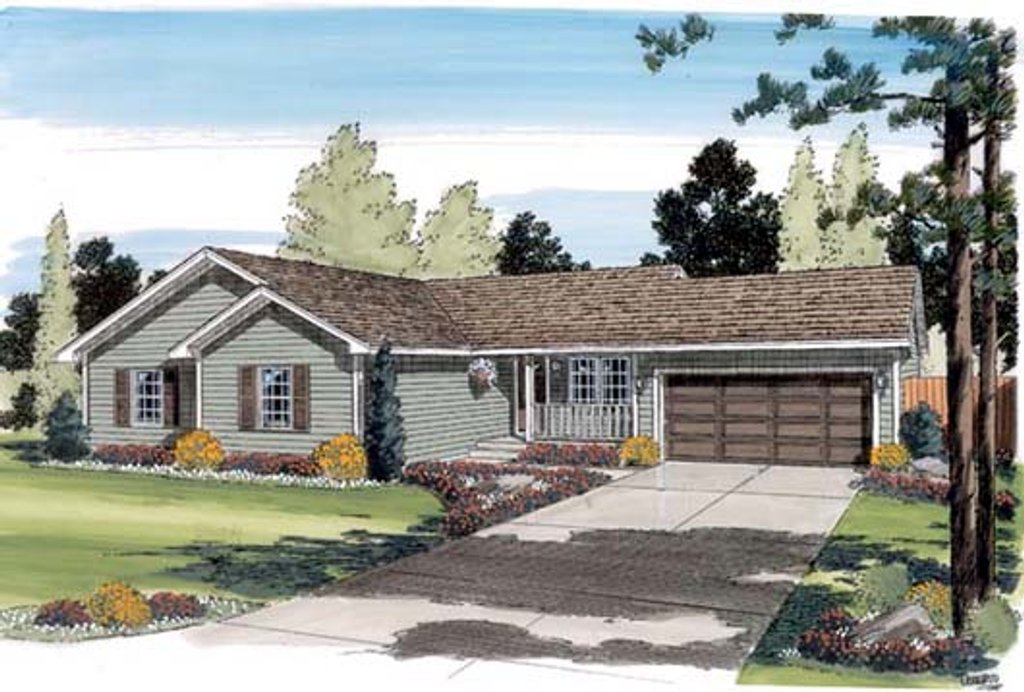 Exterior - Front Elevation 2 for Ranch House Plan #312-452 - 3 bed, 2 bath