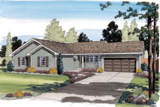 Exterior - Front Elevation for Ranch House Plan #312-452 - 3 bed, 2 bath