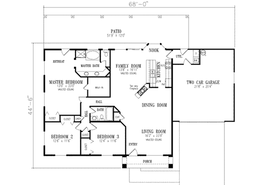Floor Plan - Main Floor for Adobe / Southwestern House Plan #1-383 - 3 bed, 2 bath