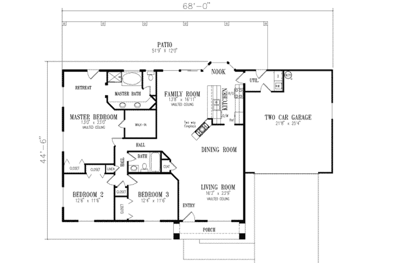Dream House Plan - Floor Plan - Main Floor for Adobe / Southwestern House Plan #1-383 - 3 bed, 2 bath