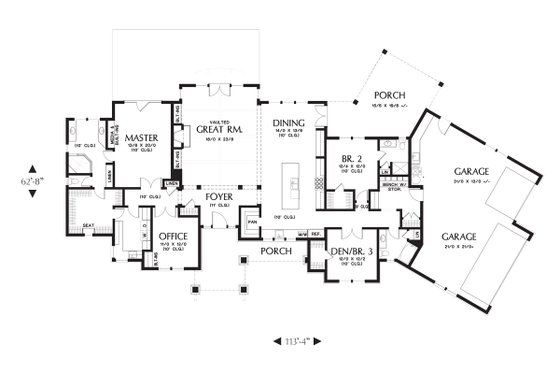 Floor Plan - Main Floor for Ranch House Plan #48-712 - 3 bed, 3 bath