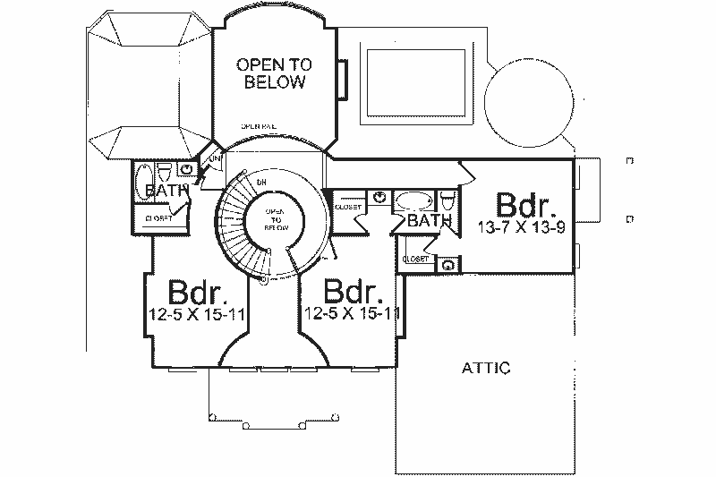 House Blueprint - Floor Plan - Upper Floor for European House Plan #119-133 - 4 bed, 3.5 bath