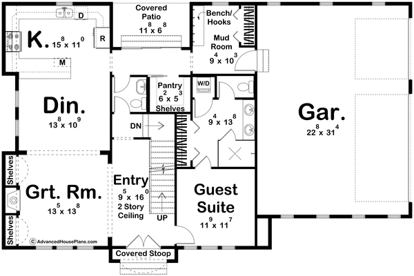 Tudor Floor Plan - Main Floor Plan #455-516