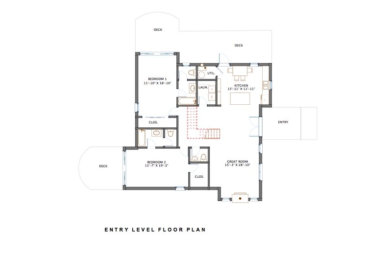 House Blueprint - Floor Plan - Main Floor for Cottage House Plan #535-5 - 2 bed, 2.5 bath