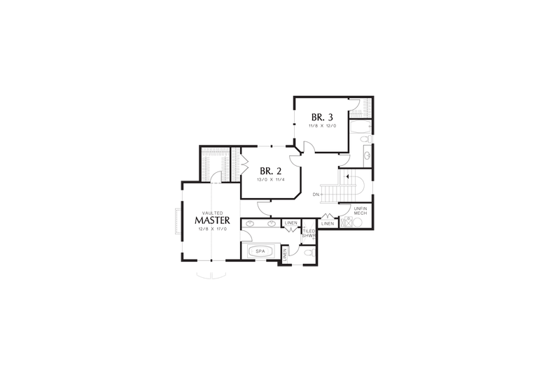 House Blueprint - Floor Plan - Upper Floor for Craftsman House Plan #48-577 - 3 bed, 2.5 bath