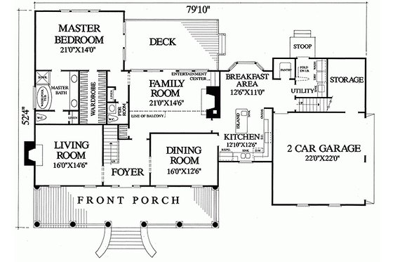 Floor Plan - Main Floor for Southern House Plan #137-149 - 4 bed, 3 bath
