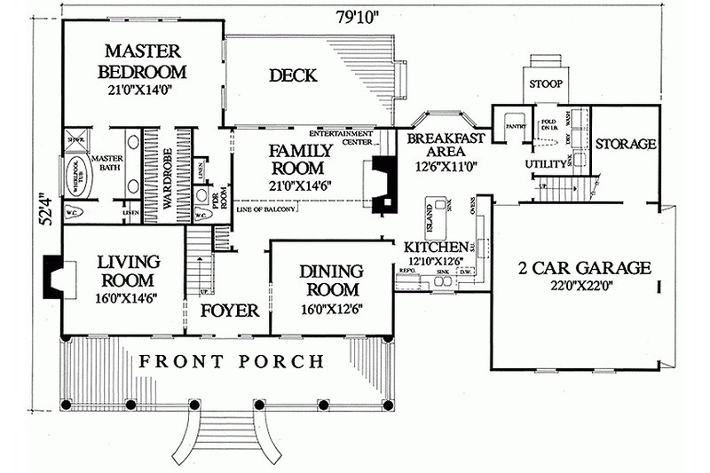 Architectural House Design - Floor Plan - Main Floor for Southern House Plan #137-149 - 4 bed, 3 bath