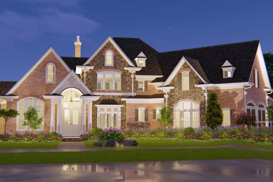 Exterior - Front Elevation 3 for European House Plan #54-423 - 4 bed, 4.5 bath