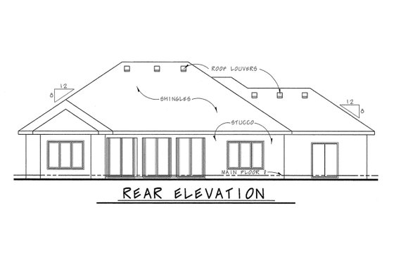 Exterior - Rear Elevation for European House Plan #20-2067 - 2 bed, 2 bath
