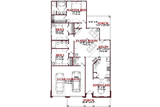 Floor Plan - Main Floor for Traditional House Plan #63-239 - 3 bed, 2 bath