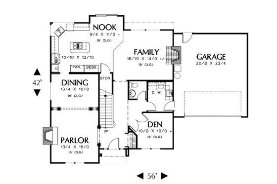 Floor Plan - Main Floor for Traditional House Plan #48-448 - 4 bed, 2.5 bath
