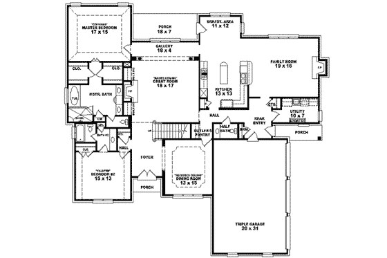 Floor Plan - Main Floor for European House Plan #81-626 - 4 bed, 3.5 bath