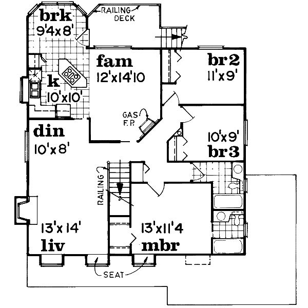 Traditional Style House Plan - 3 Beds 2 Baths 1413 Sq/Ft Plan #47-583 ...