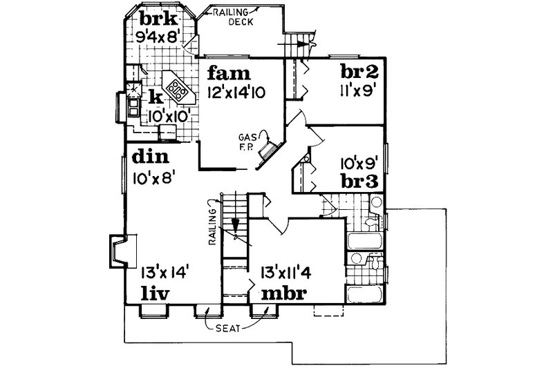 Traditional Style House Plan - 3 Beds 2 Baths 1413 Sq/Ft Plan #47-583 ...