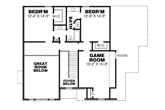 Floor Plan - Upper Floor for European House Plan #34-221 - 3 bed, 2.5 bath