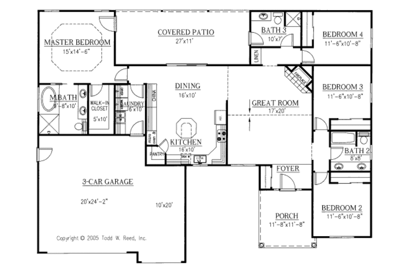 Architectural House Design - Floor Plan - Main Floor for Traditional House Plan #437-15 - 4 bed, 3 bath