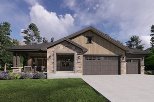 Architectural House Design - Exterior - Front Elevation for Ranch House Plan #1069-46 - 3 bed, 3.5 bath