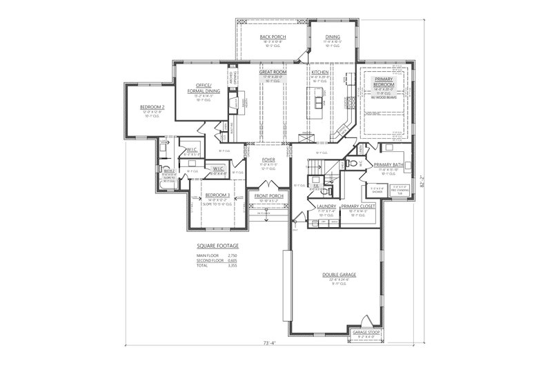 House Blueprint - Floor Plan - Main Floor for European House Plan #1094-24 - 3 bed, 2.5 bath