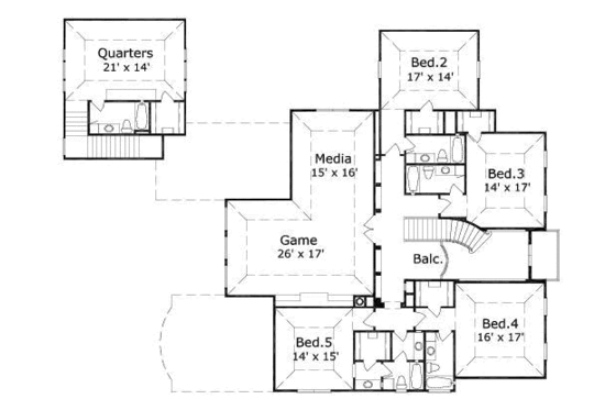 Floor Plan - Upper Floor for Traditional House Plan #411-146 - 5 bed, 5.5 bath