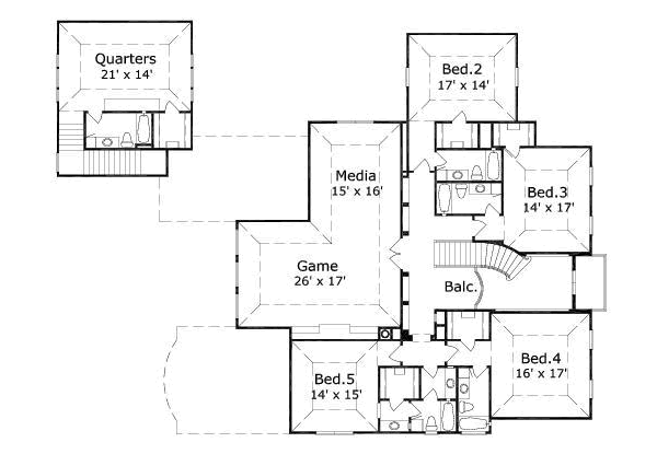 Traditional Floor Plan - Upper Floor Plan #411-146