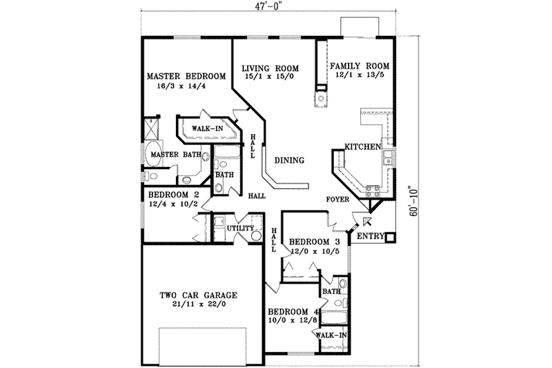 Dream House Plan - Floor Plan - Main Floor for Ranch House Plan #1-991 - 4 bed, 3 bath